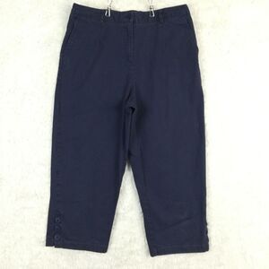 Appleseed's Womens Pants Trouser Capri Cropped Navy Pleated Split Hem Buttons 14